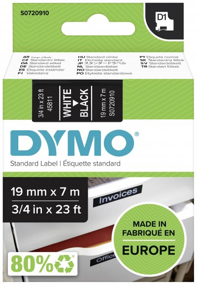 DYMO  Ruban D1 - 19 mm blanc sur noir