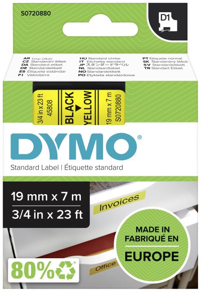 DYMO  Ruban D1 - 19 mm noir sur jaune