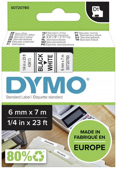 DYMO  Ruban D1 - 6 mm noir sur blanc