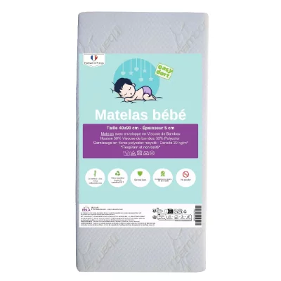 BBLA EASYDORT Matelas B&eacute;b&eacute; En Viscose de Bambou Pour Berceau 40x90 cm