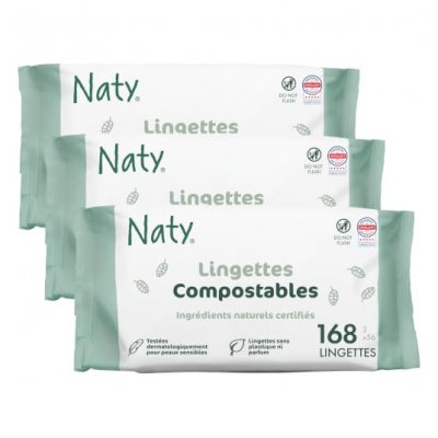 NATY ECO by  - Lingettes B&eacute;b&eacute; compostables &eacute;co - 3x56 1 unit&eacute;