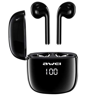 AWEI Ecouteurs  Sans Fil &Eacute;tui LED &Eacute;tanche IPX6 Noir