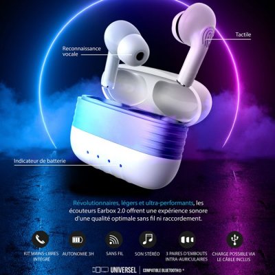 BE MIX Ecouteurs -  - Earbox - Sans Fil - Tactiles - Blanc Et Noir