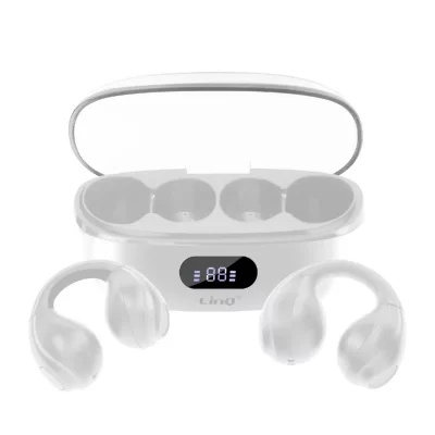 LINQ Ecouteurs Bluetooth Conduction A&eacute;rienne Sans Fil Design Clip On Micro Blanc