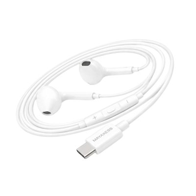 MAYAXESS Ecouteurs filaires  USB-C pour iPhone 16 Pro Blanc