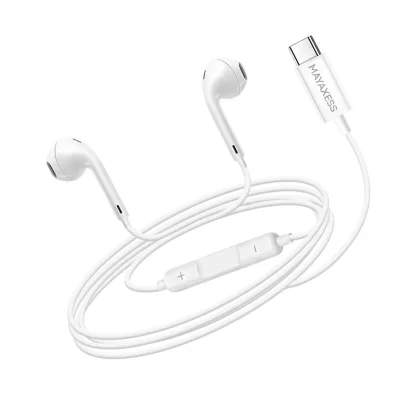 MAYAXESS Ecouteurs Filaires pour Galaxy A56 USB-C avec Micro int&eacute;gr&eacute; Blanc