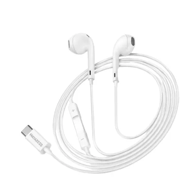 MAYAXESS Ecouteurs Filaires pour Galaxy S23 Fe USB-C avec Micro int&eacute;gr&eacute; Blanc