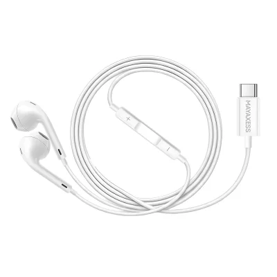 MAYAXESS Ecouteurs Filaires pour Honor Magic 6 Lite USB-C avec Micro int&eacute;gr&eacute; Blanc