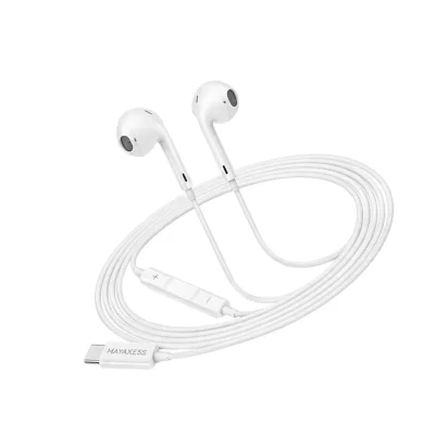 MAYAXESS Ecouteurs Filaires pour Samsung Galaxy S20 Fe USB-C avec Micro int&eacute;gr&eacute; Blanc