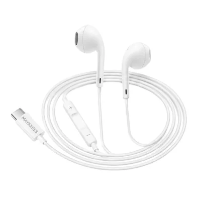MAYAXESS Ecouteurs Filaires USB-C avec Micro int&eacute;gr&eacute; pour Galaxy S22 Ultra Blanc