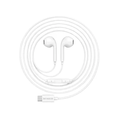 MAYAXESS Ecouteurs Filaires USB-C avec Micro int&eacute;gr&eacute; pour Galaxy S24 Blanc