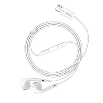 MAYAXESS Ecouteurs Filaires USB-C avec Micro int&eacute;gr&eacute; pour Honor Magic V5 Blanc