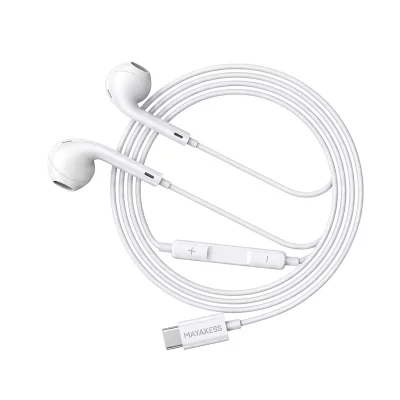MAYAXESS Ecouteurs Filaires USB-C avec Micro int&eacute;gr&eacute; pour iPhone 15 / 15 Pro / 15 Pro Max / 15 Plus Blanc