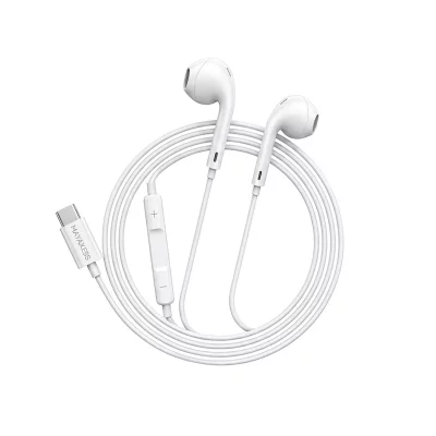 MAYAXESS Ecouteurs Filaires USB-C avec Micro int&eacute;gr&eacute; pour iPhone 16 Plus Blanc