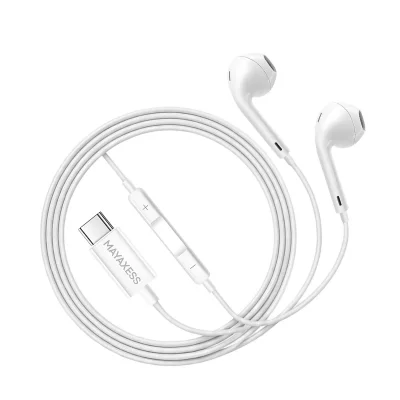 MAYAXESS Ecouteurs Filaires USB-C avec Micro int&eacute;gr&eacute; pour Pixel 7a Blanc