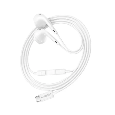 MAYAXESS Ecouteurs Filaires USB-C avec Microphone int&eacute;gr&eacute; pour Samsung Galaxy S21 Blanc