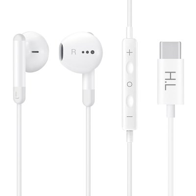 AVIZAR Ecouteurs Filaires USB-C Intra-auriculaires Son Clair Micro T&eacute;l&eacute;commande Blanc