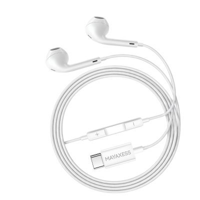 MAYAXESS Ecouteurs filaires USB-C  pour Pixel 9a Blanc