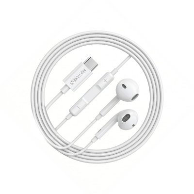 MAYAXESS Ecouteurs Filaires USB-C pour Galaxy A34 avec Micro int&eacute;gr&eacute; Blanc