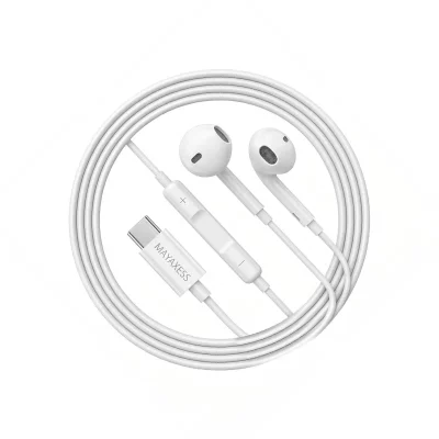MAYAXESS Ecouteurs Filaires USB-C pour Galaxy A35 avec Microphone int&eacute;gr&eacute; Blanc