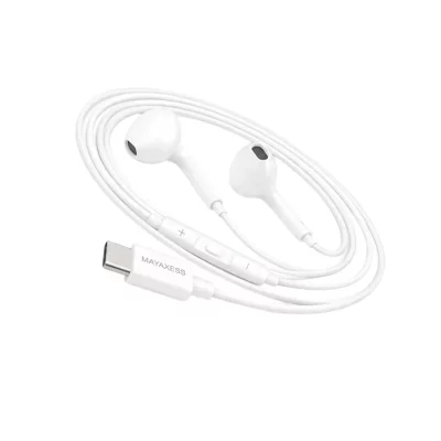 MAYAXESS Ecouteurs Filaires USB-C pour Galaxy S23 Plus avec Micro int&eacute;gr&eacute; Blanc