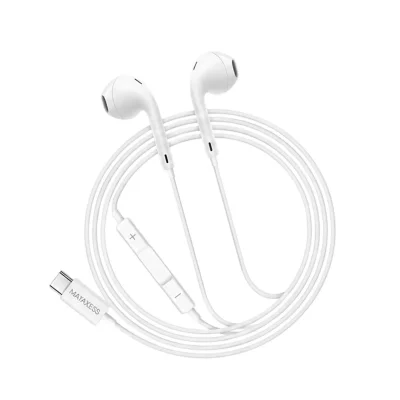 MAYAXESS Ecouteurs Filaires USB-C pour Galaxy S24 Fe avec Micro int&eacute;gr&eacute; Blanc