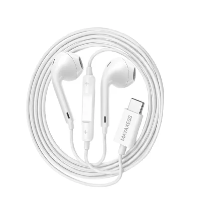 MAYAXESS Ecouteurs Filaires USB-C pour Galaxy Z Flip 7 avec Micro int&eacute;gr&eacute; Blanc