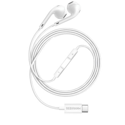 MAYAXESS Ecouteurs Filaires USB-C pour Honor 400 avec Micro int&eacute;gr&eacute; Blanc