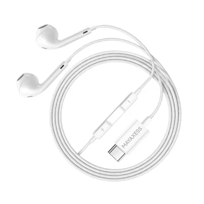 MAYAXESS Ecouteurs Filaires USB-C pour Pixel 9 Pro XL avec Microphone int&eacute;gr&eacute; Blanc