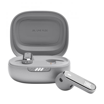 JBL Ecouteurs  Live Flex Argente- Ecouteurs sans fil a reduction de bruit