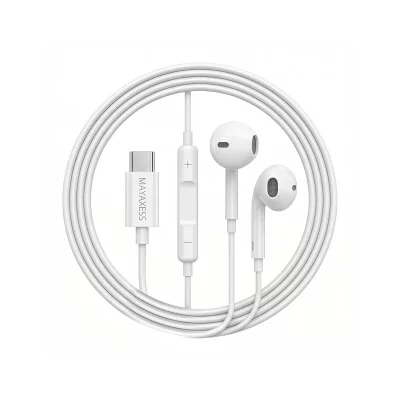 MAYAXESS Ecouteurs pour Galaxy A33 Filaires USB-C avec Micro int&eacute;gr&eacute; Blanc