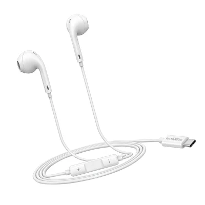 MAYAXESS Ecouteurs pour iPhone 15 Pro Filaires USB-C avec Micro int&eacute;gr&eacute; Blanc