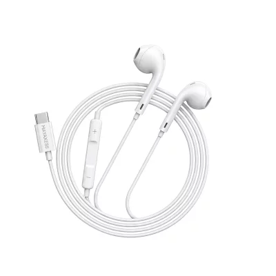 MAYAXESS Ecouteurs pour iPhone 16 Pro Max Filaires USB-C avec Micro int&eacute;gr&eacute; Blanc