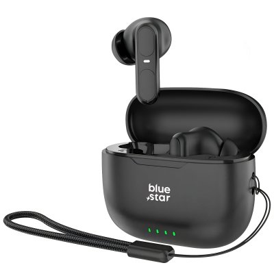 BLUE STAR &Eacute;couteurs Sans Fil Contr&ocirc;le Tactile et &Eacute;tui de charge avec Dragonne  Noir 