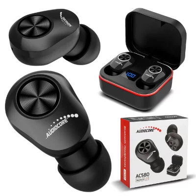 AUDIOCORE Ecouteurs sans fil TWS BT 5.1 noir avec powerbank AC580