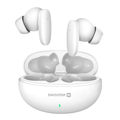 SWISSTEN Ecouteurs TWS Bluetooth 5.3 Musique et Appels Boitier 230mAh USB-C Blanc