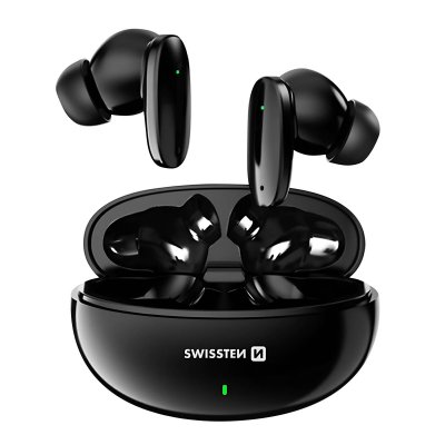 SWISSTEN Ecouteurs TWS Bluetooth 5.3 Musique et Appels Boitier 230mAh USB-C Noir