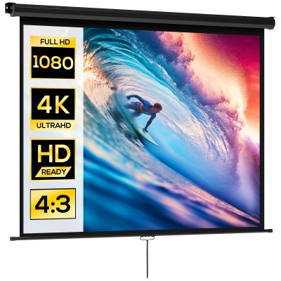 HOMCOM Ecran de projection home-cin&eacute;ma TV format 4:3 84 pouces 4K HD m&eacute;tal PVC noir
