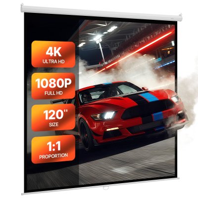 VEVOR Ecran de Projection Manuel R&eacute;tractable 304,8cm 1:1 4K 1080 HD Pour Cin&eacute;ma Domicile