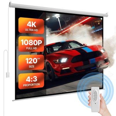 VEVOR Ecran de Projection Motoris&eacute; Electrique 304,8cm 4:3 1080 HD Avec T&eacute;l&eacute;commande