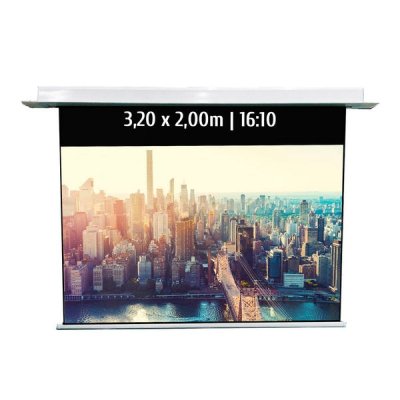 KIMEX Ecran de projection motoris&eacute; encastrable 3,20x2,00m (16/10)