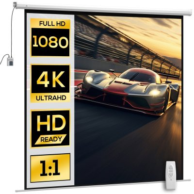 HOMCOM &Eacute;cran de projection motoris&eacute; home-cin&eacute;ma format 1:1 120 pouces 4k hd avec t&eacute;l&eacute;commande blanc noir 