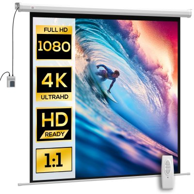 HOMCOM &Eacute;cran de projection motoris&eacute; home-cin&eacute;ma format 1:1 85 pouces 4k hd avec t&eacute;l&eacute;commande blanc noir 