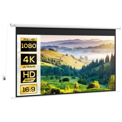 HOMCOM Ecran de projection motoris&eacute; home-cin&eacute;ma format 16:9 120 pouces 4K HD avec t&eacute;l&eacute;commande blanc noir