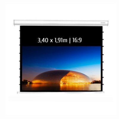 KIMEX Ecran de Projection motoris&eacute; tensionn&eacute; 3,40x1,91m 16:9 Wi-FI Carter Blanc