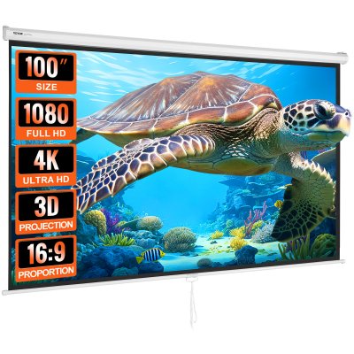 VEVOR Ecran de Projection Toile de Projecteur Enroulable Manuel 100 pouces 16:9