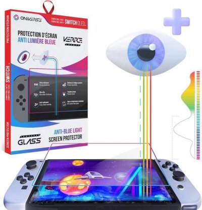 ONIVERSE Ecran de protection anti-lumi&egrave;re bleue en verre tremp&eacute; pour Nintendo Switch Mod&egrave;le OLED