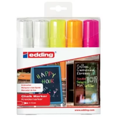 EDDING  Assortiment de 5 craies liquides E4090 - Taille XL - Fluos