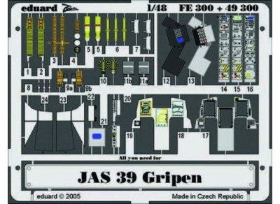 EDUARD  Saab JAS-39 Gripen - pi&egrave;ces pr&eacute;-peintes en couleur (pour les m
