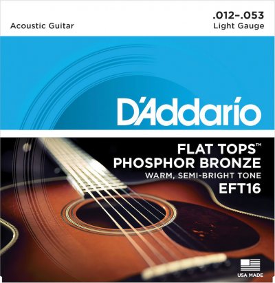 D ADDARIO AND CO EFT16, guitare &agrave; r&eacute;sonateur, 12-53 - phosphore bronze - filet sup&eacute;rieur plat
